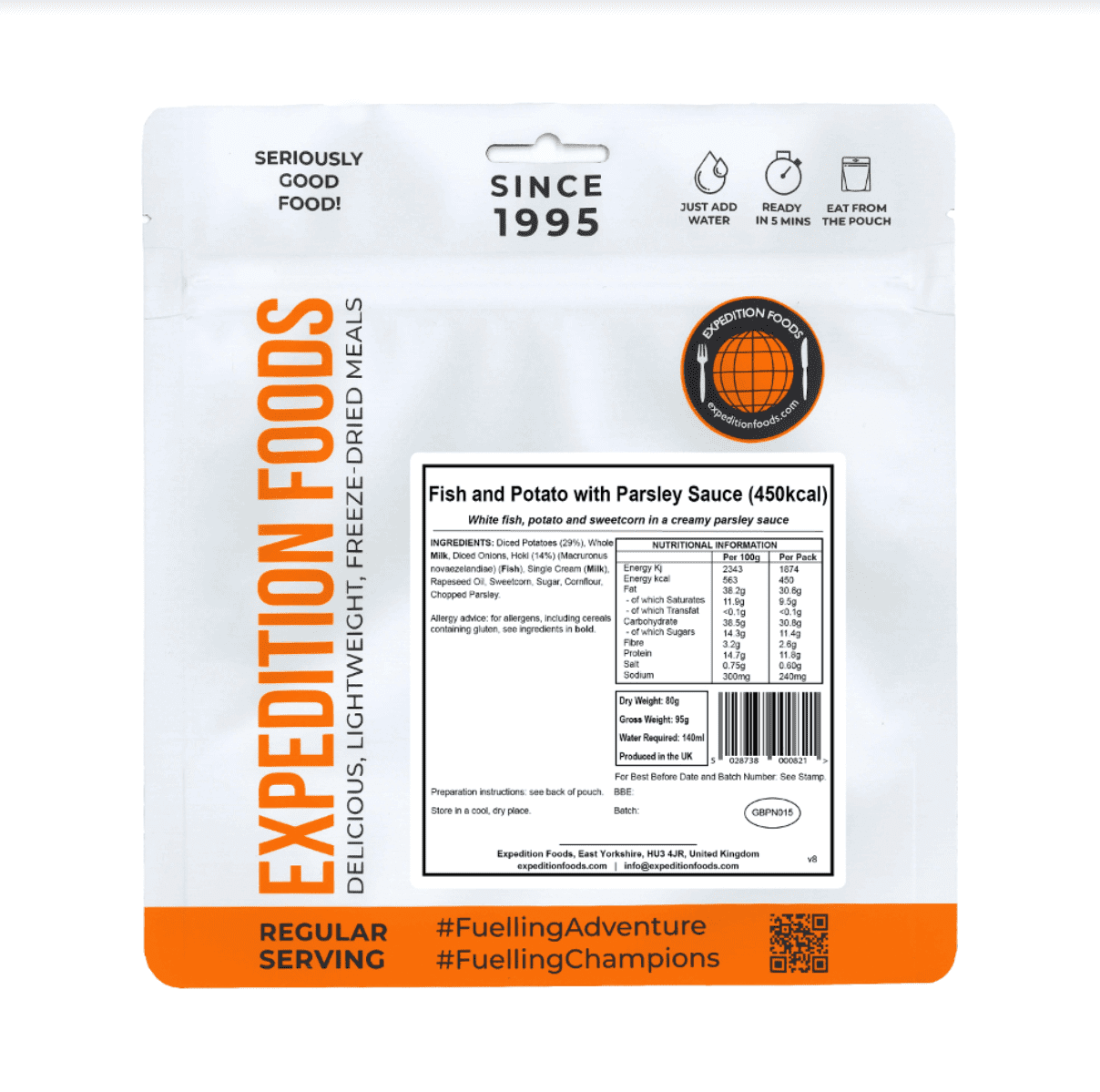 Expedition Foods Freeze Dried Meal Pouch - Fish And Potato With Parsley Sauce - Various Sizes
