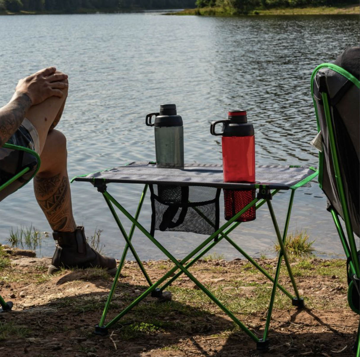 Highlander Ayr Folding Camping Table - Green and Grey