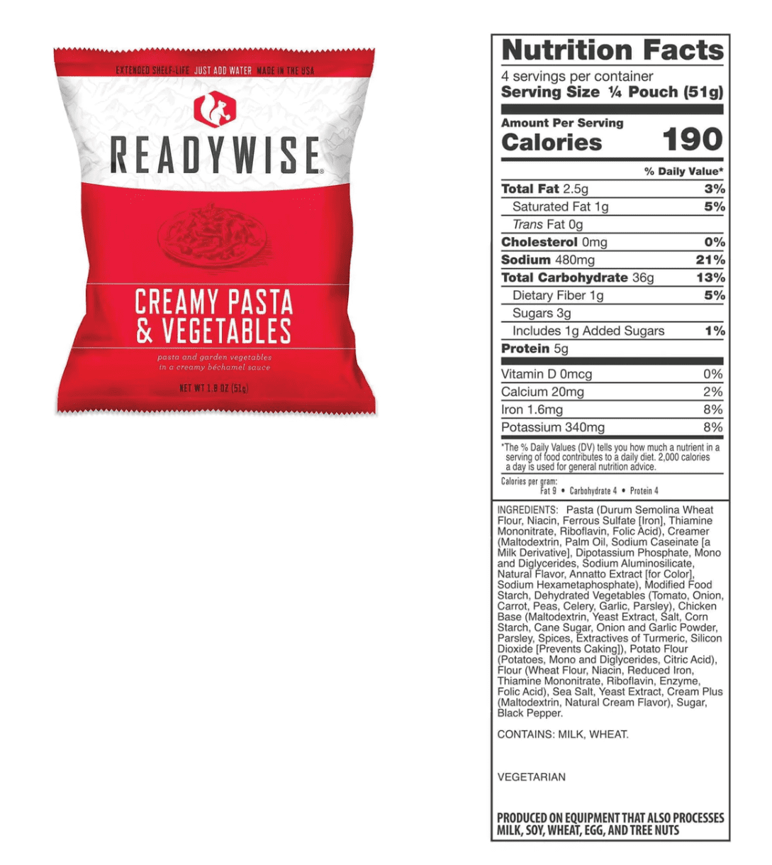 ReadyWise 60 Serving Freeze Dried Breakfast & Entree Meals In Dry Bag