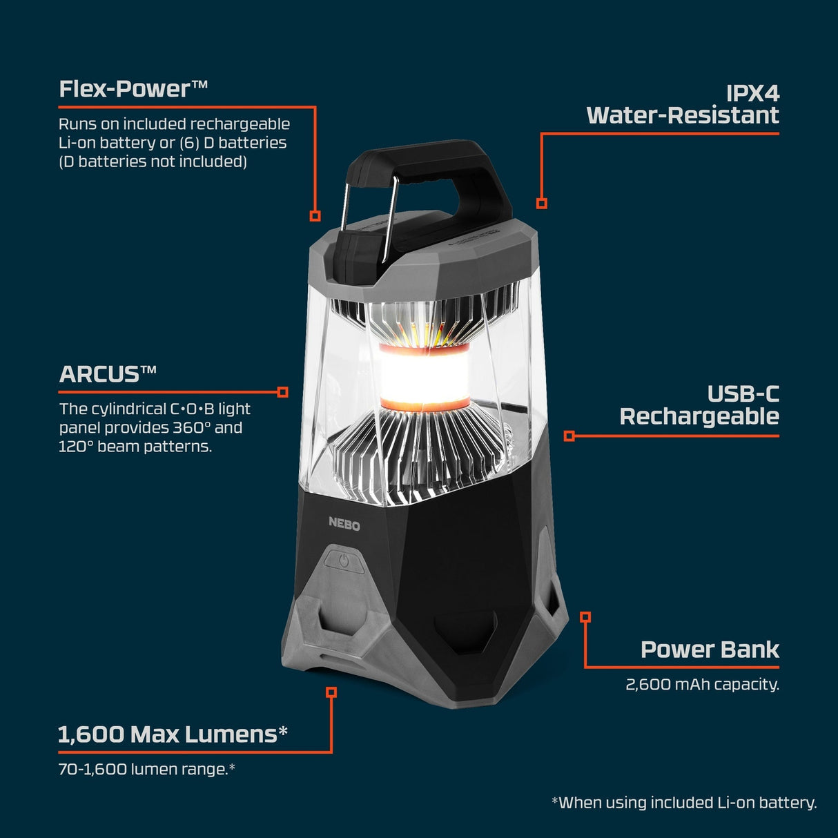 Nebo Galileo 1600 Flex Rechargeable Lantern