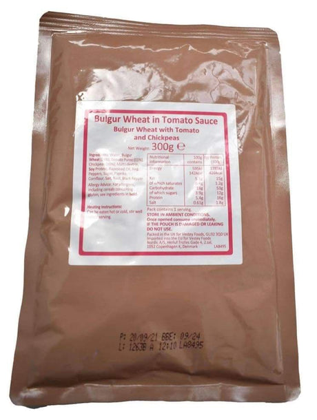 BULK BUY - British Military Ration Main Meal Pouch - Bulgar Wheat In Tomato & Chickpeas 300g x 20