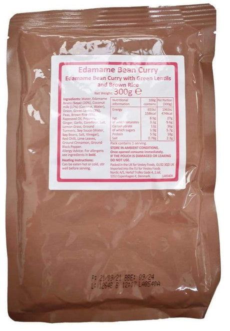 BULK BUY - British Military Ration Main Meal Pouch - Edamame Bean Curry 300g x 20