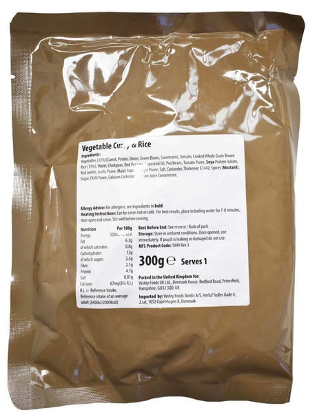 BULK BUY - British Military Ration Main Meal Pouch - Vegetable Curry With Rice 300g x 20