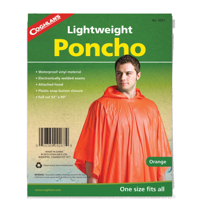 Coghlan's Orange Vinyl Poncho  Full Cut 52" x 80"