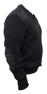 Ex Military Wool Pullover V-Neck Sweatshirt Jumper - Blue