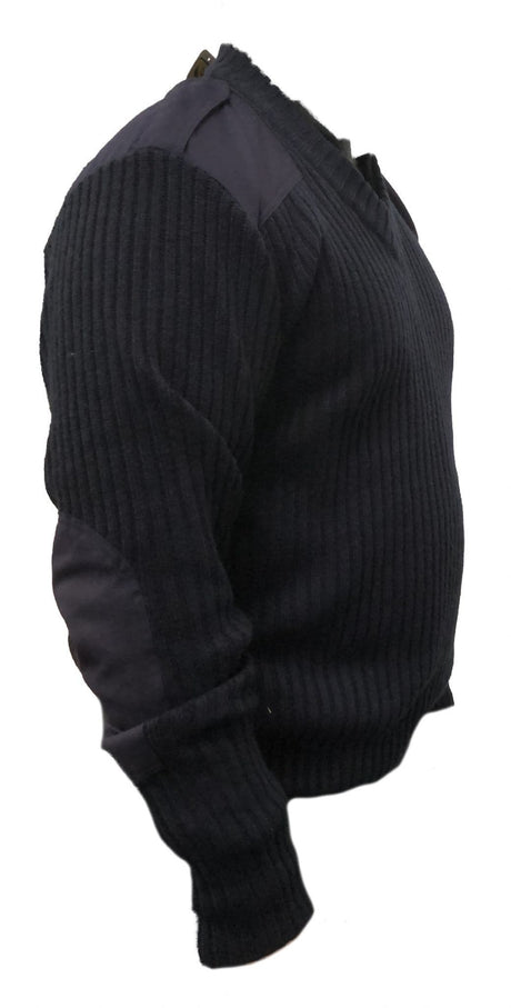 Ex Military Wool Pullover V-Neck Sweatshirt Jumper - Blue