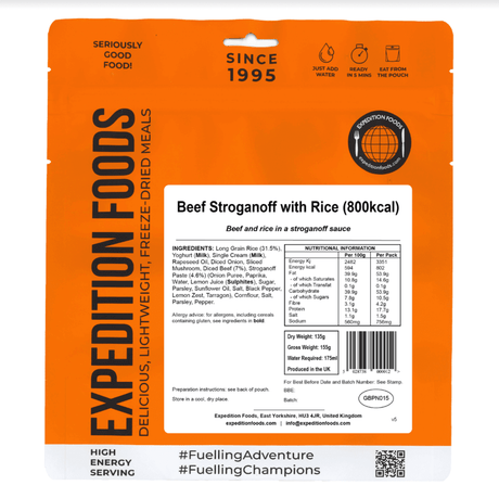 Expedition Foods Freeze Dried Meal Pouch - Beef Stroganoff With Rice - Various Sizes