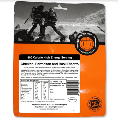 Expedition Foods Freeze Dried Meal Pouch - Chicken, Parmesan & Basil Risotto - Various Sizes