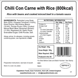 Expedition Foods Freeze Dried Meal Pouch - Chilli Con Carne With Rice - Various Sizes