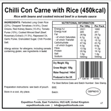 Expedition Foods Freeze Dried Meal Pouch - Chilli Con Carne With Rice - Various Sizes