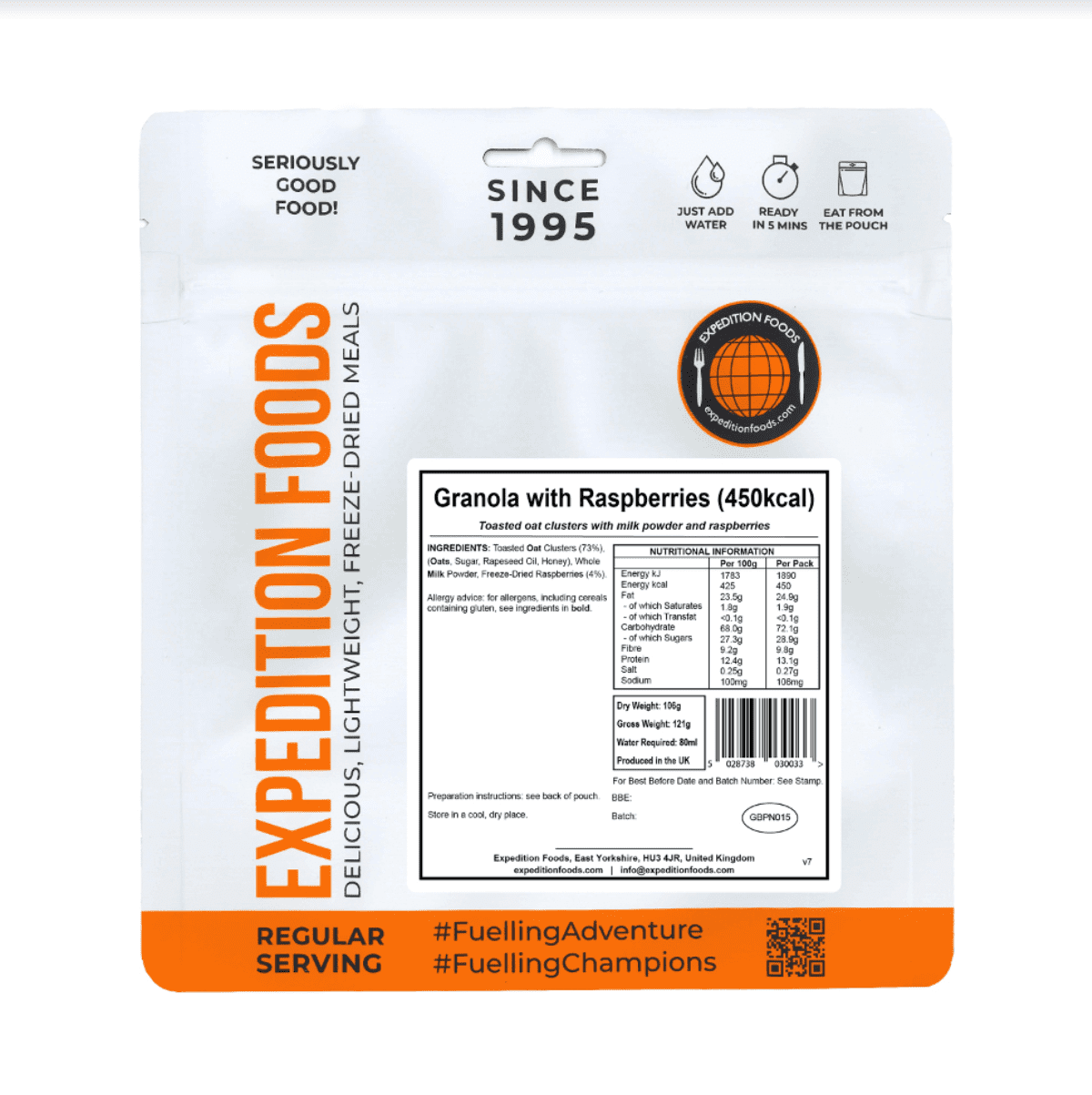Expedition Foods Freeze Dried Meal Pouch - Granola With Raspberries - Various Sizes