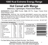 Expedition Foods Freeze Dried Meal Pouch - Hot Cereal With Mango - Various Sizes