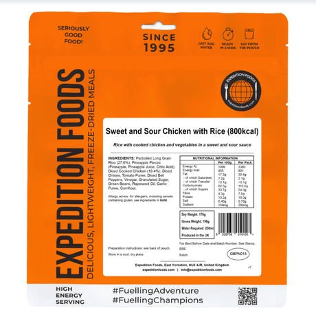 Expedition Foods Freeze Dried Meal Pouch - Sweet And Sour Chicken With Rice - Various Sizes