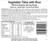 Expedition Foods Freeze Dried Meal Pouch - Vegetable Tikka With Rice - Various Sizes